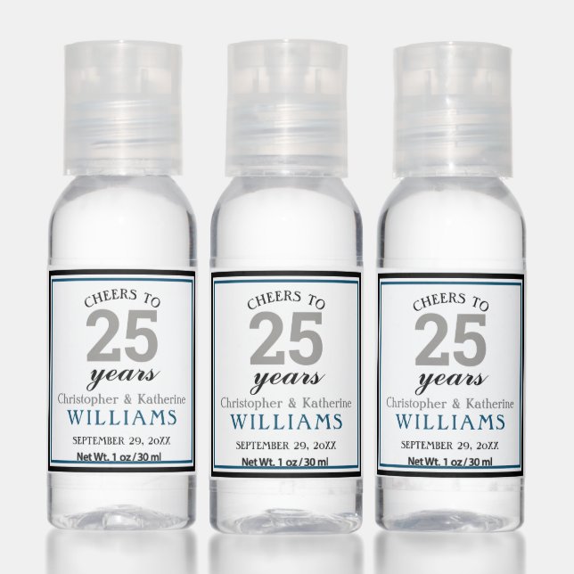 25th Wedding Anniversary Silver Cheers to 25 Years Hand Sanitizer (Set)