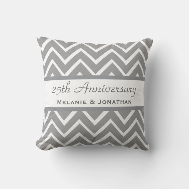 25th Wedding Anniversary Silver Chevrons B22 Throw Pillow (Front)