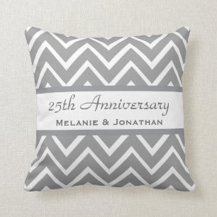 25th Wedding Anniversary Silver Chevrons B22 Throw Pillow
