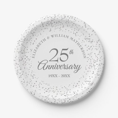 25th Wedding Anniversary Silver Confetti Modern Paper Plates