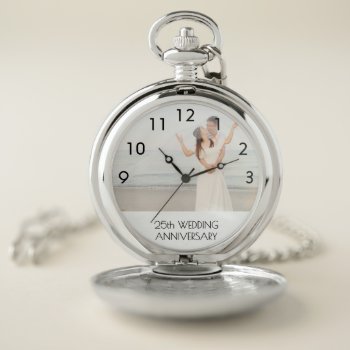 25th Wedding Anniversary Silver Couple Photo Pocket Watch by Thunes at Zazzle