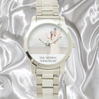 25th Wedding Anniversary Silver Couple Photo Watch by Thunes at Zazzle