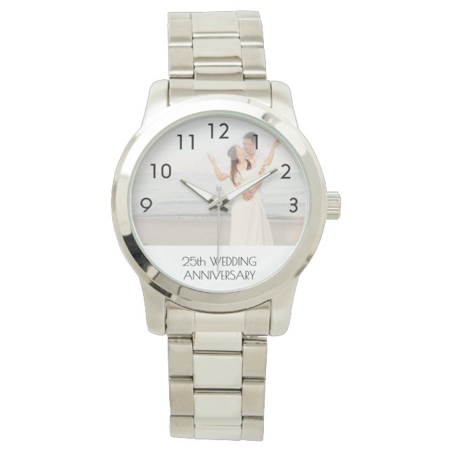 25th wedding anniversary silver couple photo watch (Front)