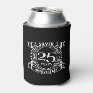25th wedding anniversary silver crest can cooler