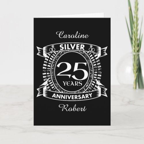 25th wedding anniversary silver crest card