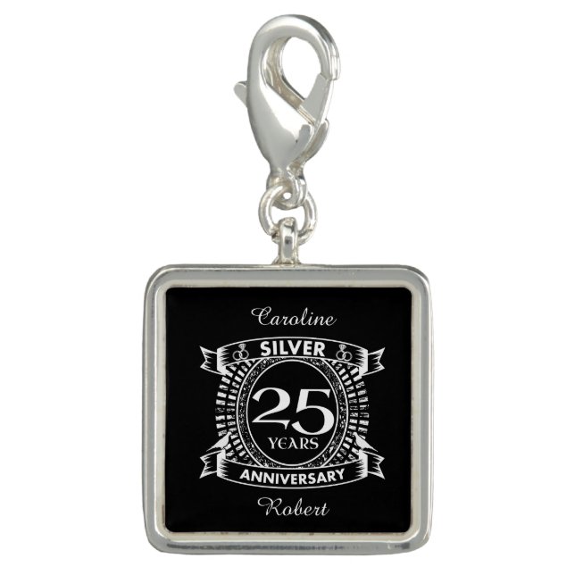 25th wedding anniversary silver crest charm (Front)