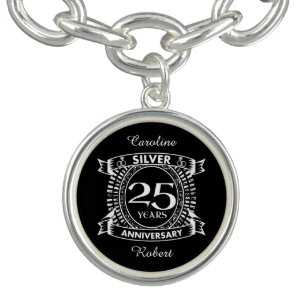 25th wedding anniversary silver crest charm bracelet