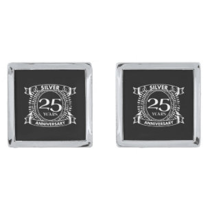 25th wedding anniversary silver crest cufflinks