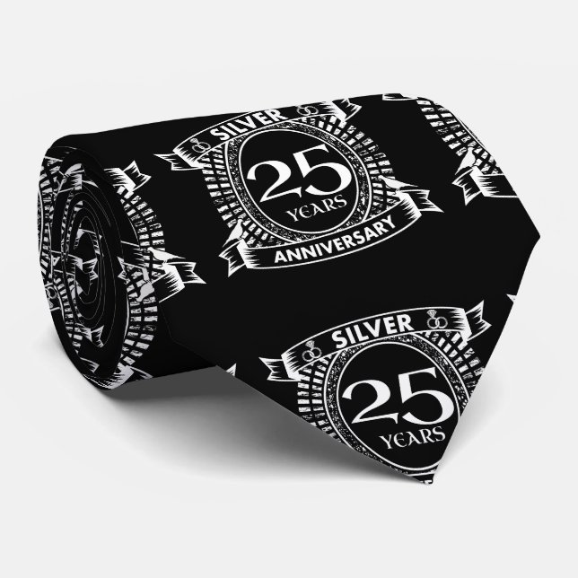 25th wedding anniversary silver crest neck tie (Rolled)