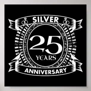 25th wedding anniversary silver crest poster