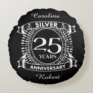 25th wedding anniversary silver crest round pillow