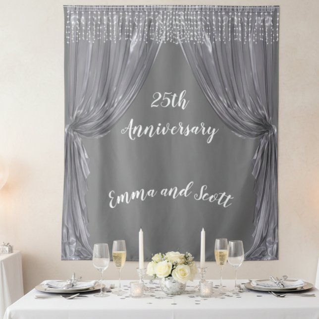 25th Wedding Anniversary Silver Curtain Tapestry (Creator Uploaded)