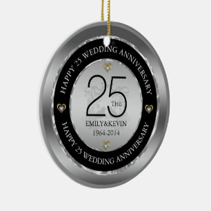 25th Wedding Anniversary & Silver Design Ceramic Ornament