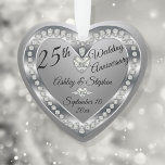 25th Wedding Anniversary Silver Diamonds Keepsake Ornament<br><div class="desc">Elegant faux (printed) silver and diamonds 25th Wedding Anniversary keepsake ornament design by Holiday Hearts Designs (rights reserved). Template fields are provided for you to personalize with your names, anniversary and date. Font styles, sizes and positioning can be customized via the "Customize" button. As stated above, all effects (diamonds and...</div>