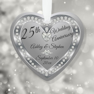 25th Wedding Anniversary Silver Diamonds Keepsake Ornament