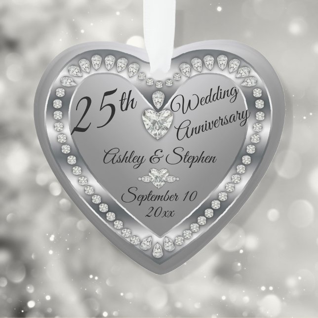 25th Wedding Anniversary Silver Diamonds Keepsake Ornament (Creator Uploaded)