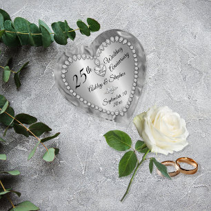 25th Wedding Anniversary Silver Diamonds Keepsake Paperweight