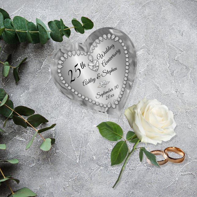 25th Wedding Anniversary Silver Diamonds Keepsake Paperweight (25th Wedding Anniversary Silver Tone and Faux Diamonds Keepsake Paperweight)