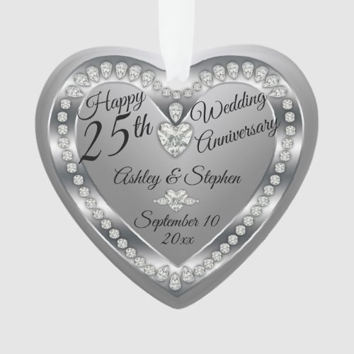 25th Wedding Anniversary Silver Diamonds Photo Ornament