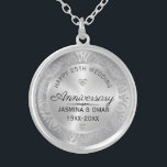 25th Wedding Anniversary Silver & Diamonds Plated Necklace<br><div class="desc">Elegant happy 25th wedding anniversary silver and diamonds with black customizable text.</div>
