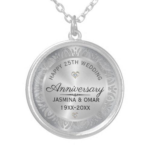 25th Wedding Anniversary Silver  Diamonds Silver Plated Necklace