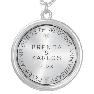 25th Wedding Anniversary Silver & Diamonds Silver  Silver Plated Necklace