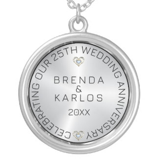 25th Wedding Anniversary Silver & Diamonds Silver Silver Plated Necklace