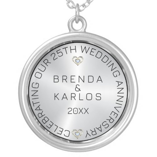 25th Wedding Anniversary Silver  Diamonds Silver  Silver Plated Necklace