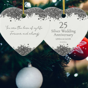 25th Wedding Anniversary Silver Faux Glitter Ceramic Ornament
