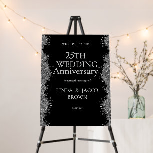 25th Wedding Anniversary Silver Faux Glitter Foam Board