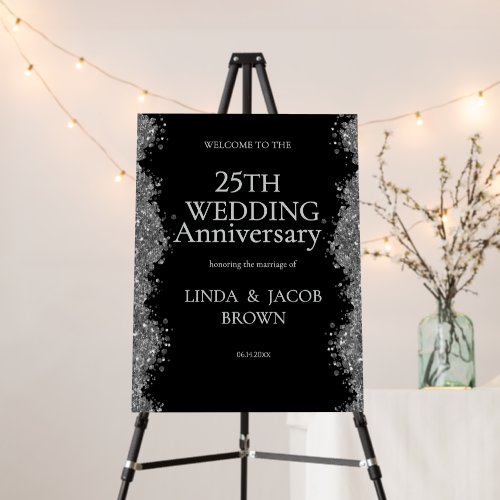 25th Wedding Anniversary Silver Faux Glitter 