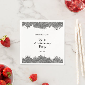 25th Wedding Anniversary Silver Faux Glitter Napkins