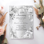 25th wedding anniversary silver florals bows invitation