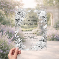 25th wedding anniversary silver florals frosted