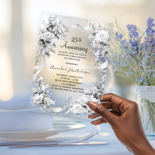 25th wedding anniversary silver florals frosted