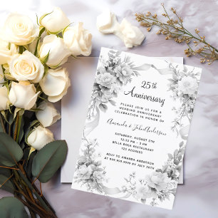 25th wedding anniversary silver florals invitation