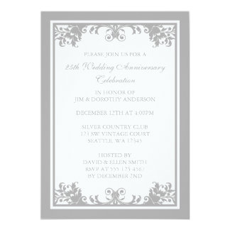 25th Wedding Anniversary Silver Flourish Scroll Card