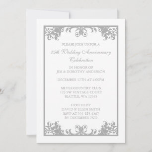 25th Wedding Anniversary Silver Flourish Scroll Invitation