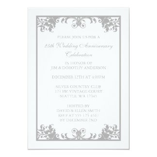 25th Wedding Anniversary Silver Flourish Scroll Invitation