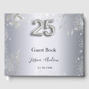 25th wedding anniversary silver foliage guest book