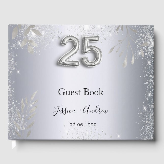 25th wedding anniversary silver foliage guest book (Front)