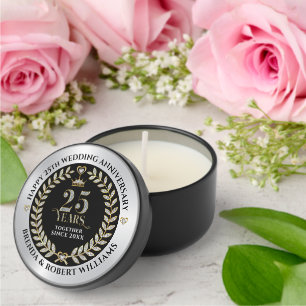 25th wedding anniversary silver glitter and gold mini candle favors