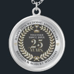 25th wedding anniversary silver glitter and gold plated necklace<br><div class="desc">Elegant white glitter and gold 25 years wedding anniversary with metallic silver and black background.
Customizable silver wedding template.</div>