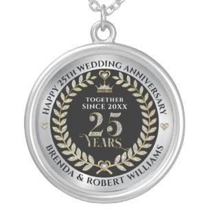 25th wedding anniversary silver glitter and gold plated necklace