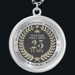 25th wedding anniversary silver glitter and gold silver plated necklace<br><div class="desc">Elegant white glitter and gold 25 years wedding anniversary with metallic silver and black background.
Customizable silver wedding template.</div>