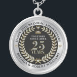 25th wedding anniversary silver glitter and gold silver plated necklace<br><div class="desc">Elegant white glitter and gold 25 years wedding anniversary with metallic silver and black background.
Customizable silver wedding template.</div>