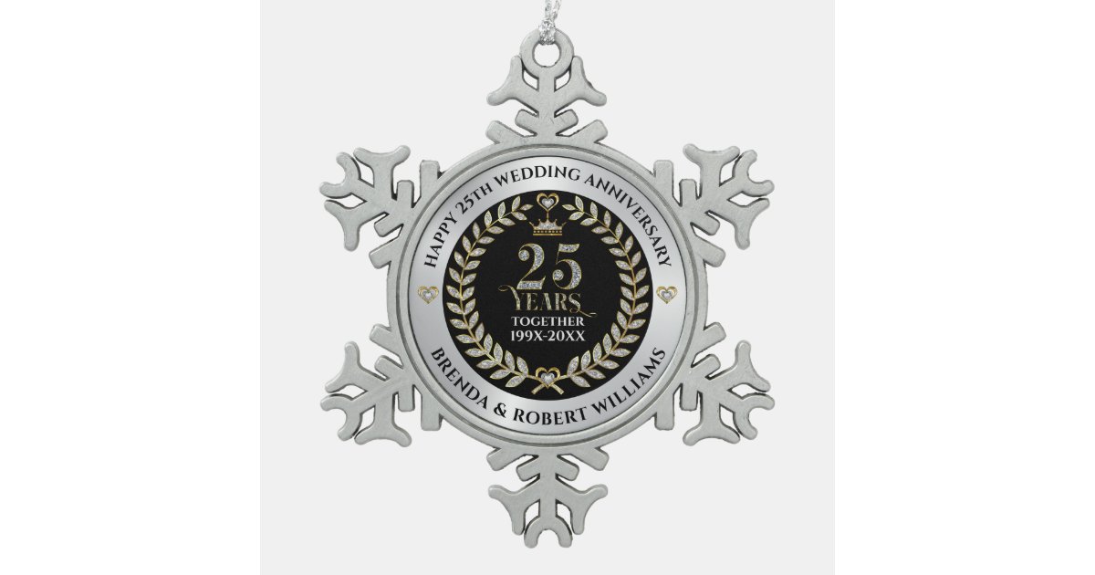 Silver Star Rcac 25th wedding anniversary silver glitter and gold snowflake pewter ...