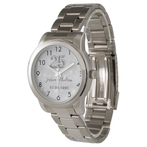 25th wedding anniversary silver glitter dust watch