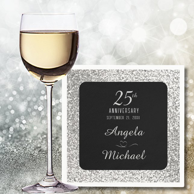 25th Wedding Anniversary Silver Glitter Elegant Napkins (Creator Uploaded)