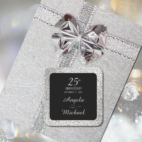 25th Wedding Anniversary Silver Glitter Elegant Square Sticker